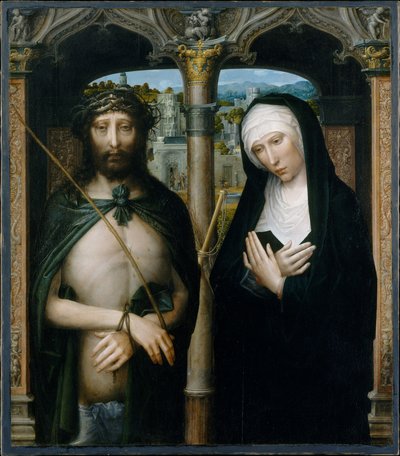 いばらの冠を戴いたキリスト（エッチェ・ホモ）と追悼の聖母 作： Adriaen Isenbrandt or Isenbrant